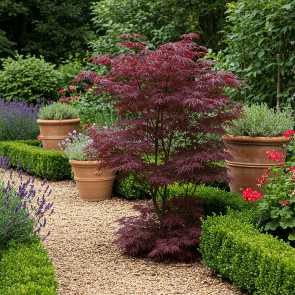 thumbnail_6000-92.png Japanse Esdoorn - Acer palmatum Bloodgood - Rood - Bladverliezend