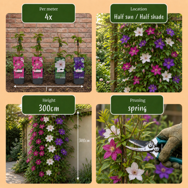 thumbnail_6000-66.png Clematis Tricolour - Driekleurige bosrank - Paars - Roze - Wit - Klimplant | 6 stuks