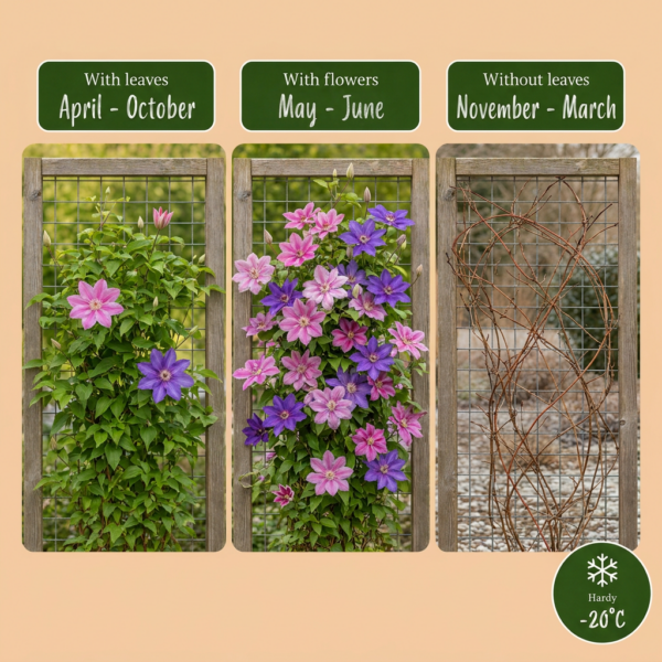 thumbnail_6000-88.png Clematis Duo Purple & Pink - Bosrank - Paars - Roze - Wit - Klimplant | 2 stuks